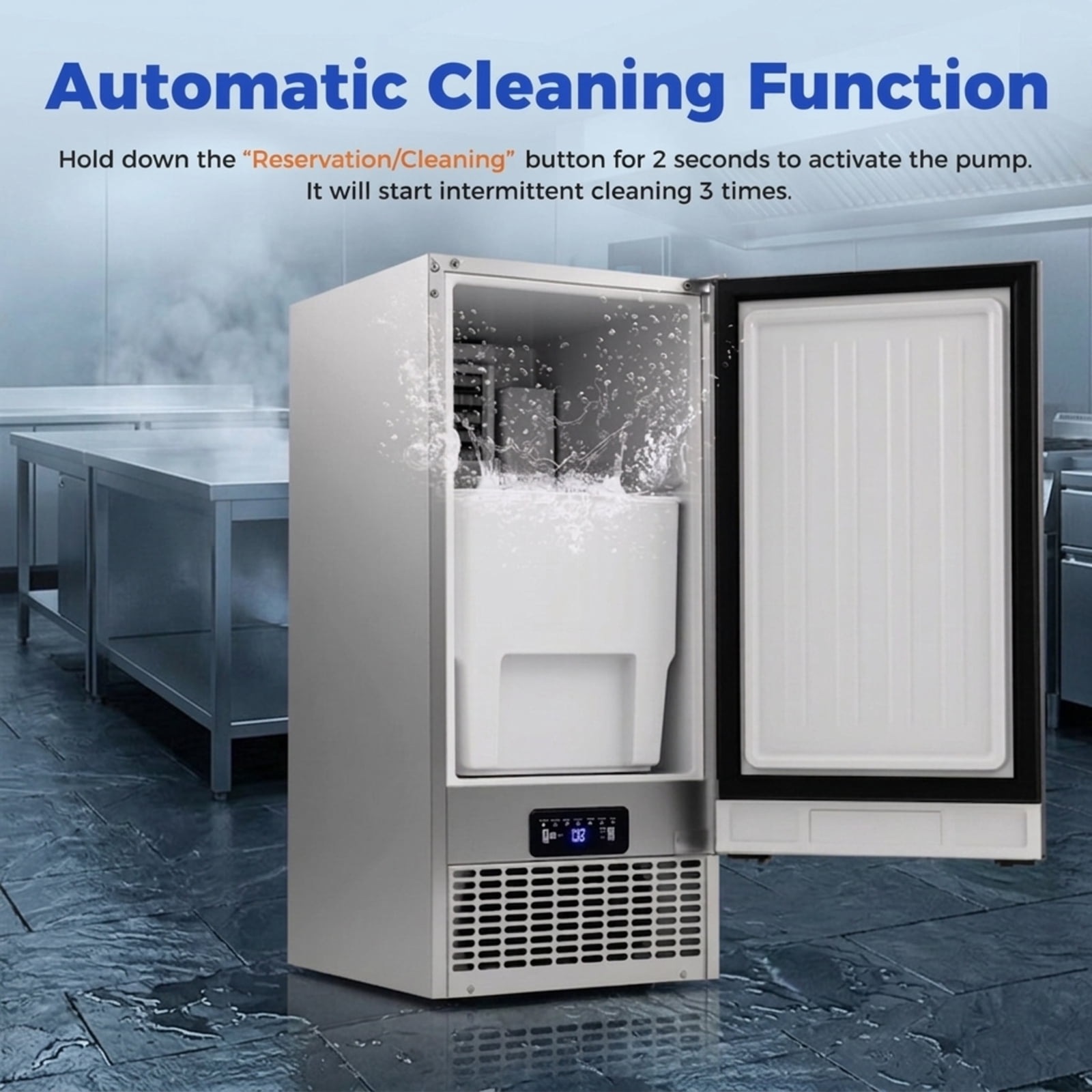 RUIE Commercial Ice Maker Machine 110 lbs/24H, Freestanding Undercounter Ice Machine with 25 lbs Storage Bin, Stainless Steel for Home Bar Cafe