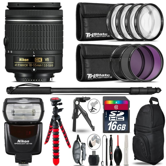 Nikon AF-P 18-55mm VR + SB-700 AF Speedlight + UV-CPL-FLD - 16GB Accessory Kit (International Version)