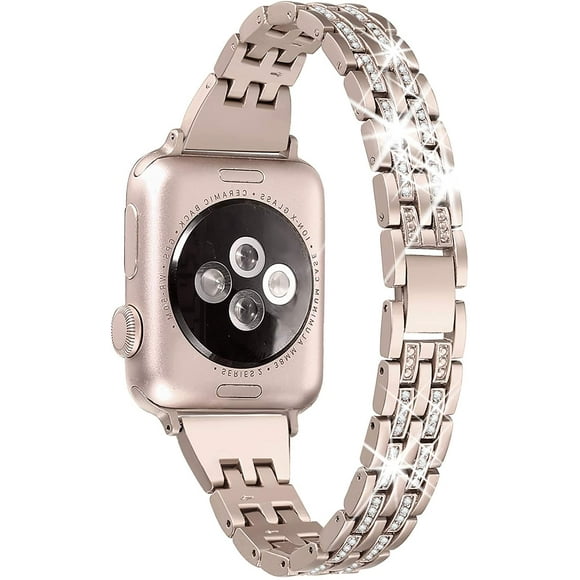 Bling Bands Compatible with Apple Watch Band 38mm 40mm 41mm 42mm 44mm 45mm Women iWatch SE Series 7 6 5 4 3 2 1, Dressy Jewelry Metal Wristband Strap Diamond Rhinestone