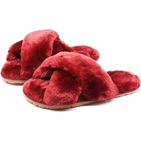 

Women s Fuzzy Fluffy Furry Fur Slippers Flip Flop Open Toe Cozy House Memory Foam Sandals Slides Soft Flat Comfy Anti-Slip Spa Indoor Outdoor Slip on