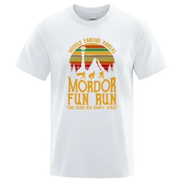 Camiseta de verano para hombre, con estampado de la Carrera Divertida Anual de Mordor de la Tierra Media, de algodón, holgada, de manga corta, ropa de calle de gran tamaño para hombre