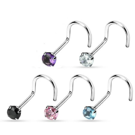 - Body Accentz� 316L Nose Screw Bonus Pack with 5 Assorted 2mm Gem 18g