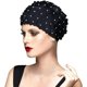 thumbnail image 1 of Gorro de natación con flores para mujer, gorro de baño floral con perlas, sombrero de pelo largo, gorros de natación de poliéster, no impermeables, negro brillar  Electrónica, 1 of 3