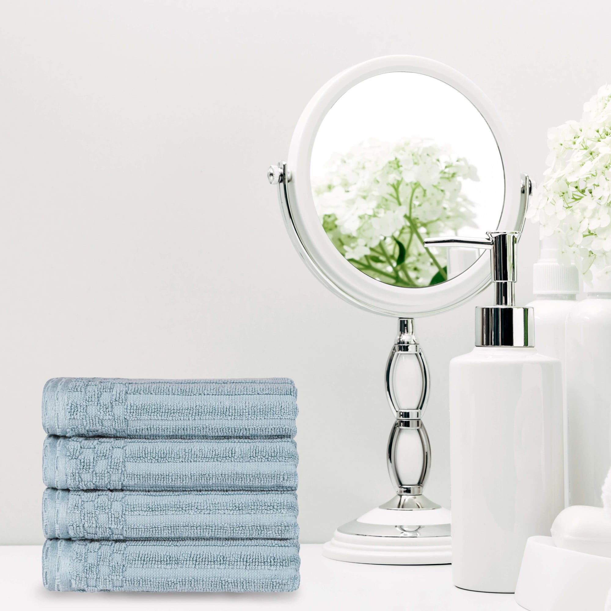 Superior Ribbed Cotton 4-Piece Azure Bath Sheet/ Towel Set, Size: 2pc Bath Sheets & 2pc Bathtowels