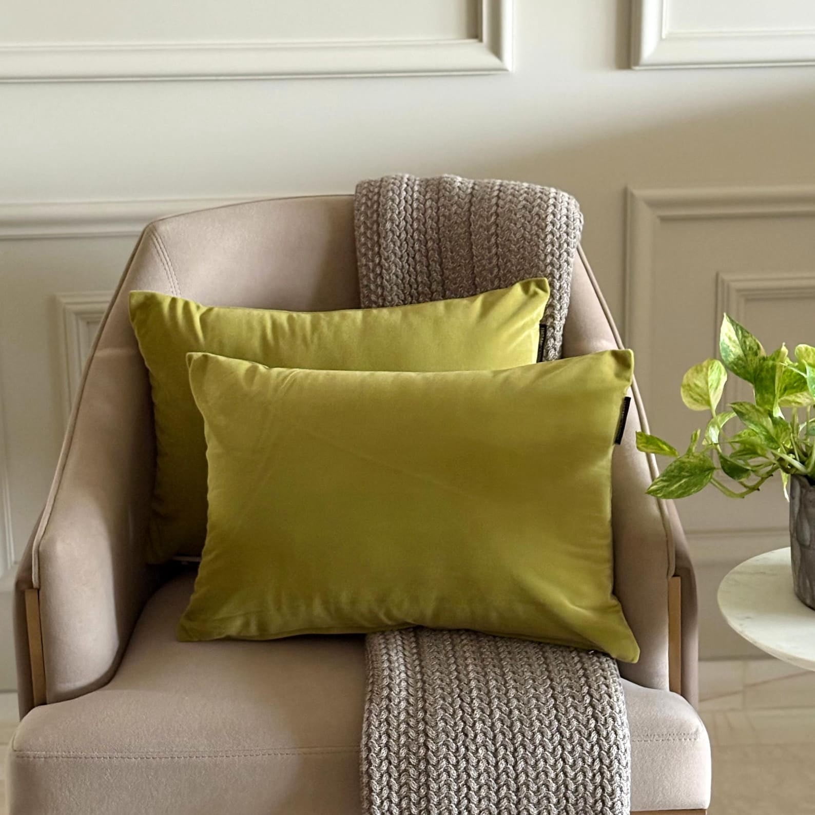 Chartreuse Green Decorative Lumbar Pillow Cover 12"x16" | Pack of 2 Modern Velvet Oblong Cushion Cover | Plain Solid Pillowcases for Bed, Couch & Sofa, Modern Home Décor - Chartreuse Velvet Dream