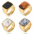 thumbnail image 2 of Men Titanium Steel Ring Square Crystal Stone Gemstone Punk Band Wedding Jewelry, 2 of 9