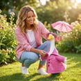 thumbnail image 6 of 3 Piece Pink Rainy Day Themed Porch Goose Outfits with Waterproof Raincoat Hat and Umbrella Prop for 19-23 Inch Lawn Goose Statues Spring Front Porch Decor, 6 of 6