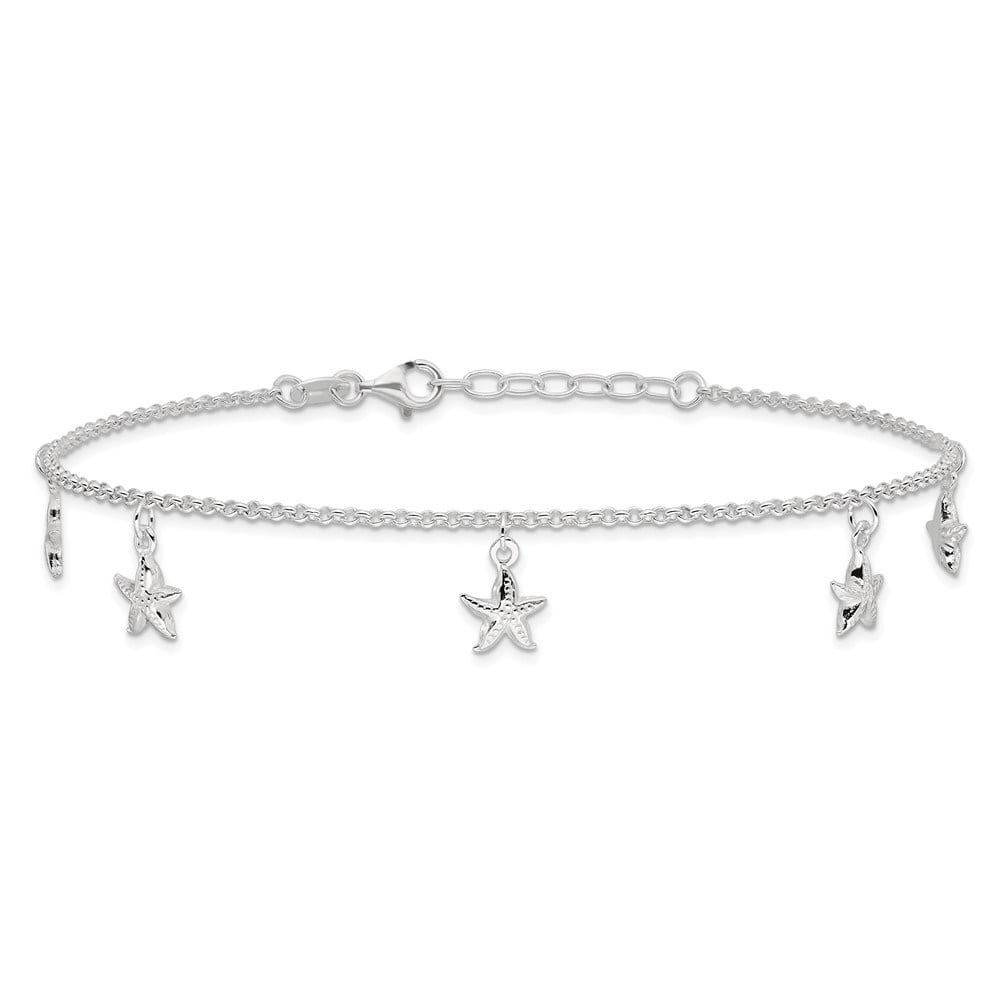 Auriga 925 Sterling Silver Starfish Dangles Anklet 9inch for Women