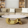 thumbnail image 3 of HIUU White Marble Coffee Table for Living Room,Oval Coffee Table with Gold Stainless Steel Base for Living Room, 3 of 10