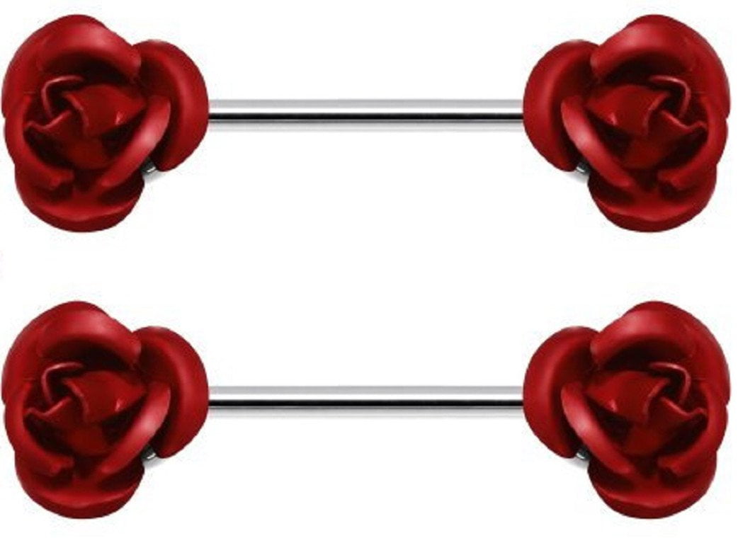 Nipple Ring Rose Flower 316L Surgical Steel Nipple Bar pair
