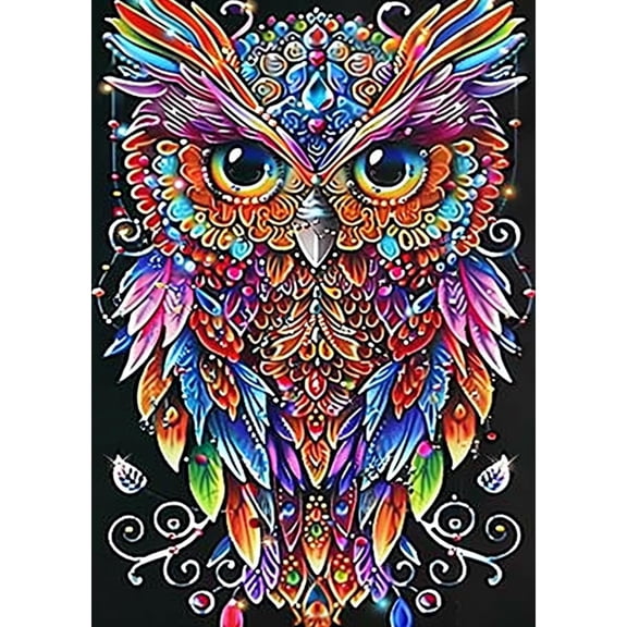 5D Diamond Art Painting by Number Kits for Adults Colorful Shining Owl DIY Paint with Full Drill Round Diamond Gems Painting Art Craft for Home Wall Decor 15.8x19.8inch