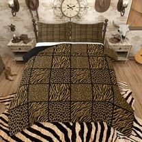 Manfei Brown Cheetah Print Full Size Comforter Sets for Adult, Fashion Patchwork Buffalo Bedding Comforter Set, Romantic Anniversary Reversible Bedding Sets, Lightweight Room Decor, 3pcs