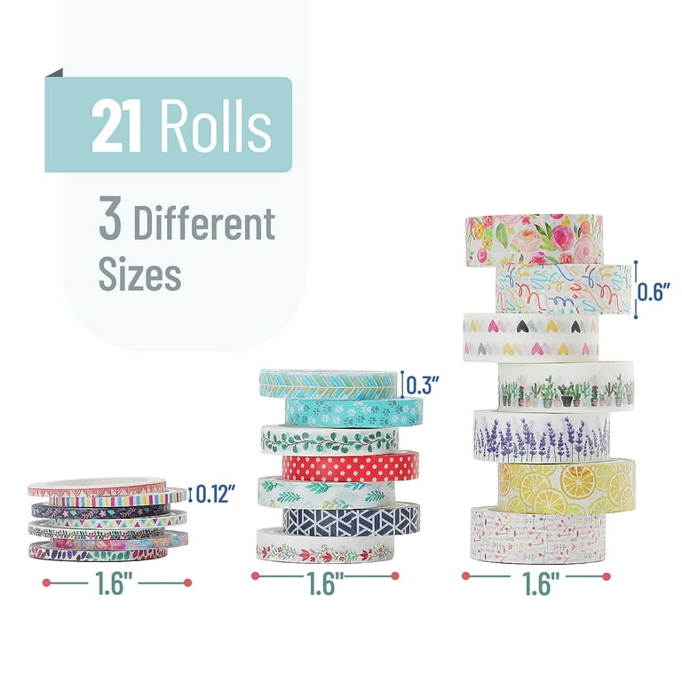 CraftyBook Washi Tape Set - 18pc Floral Aesthetic Washi Tape for
