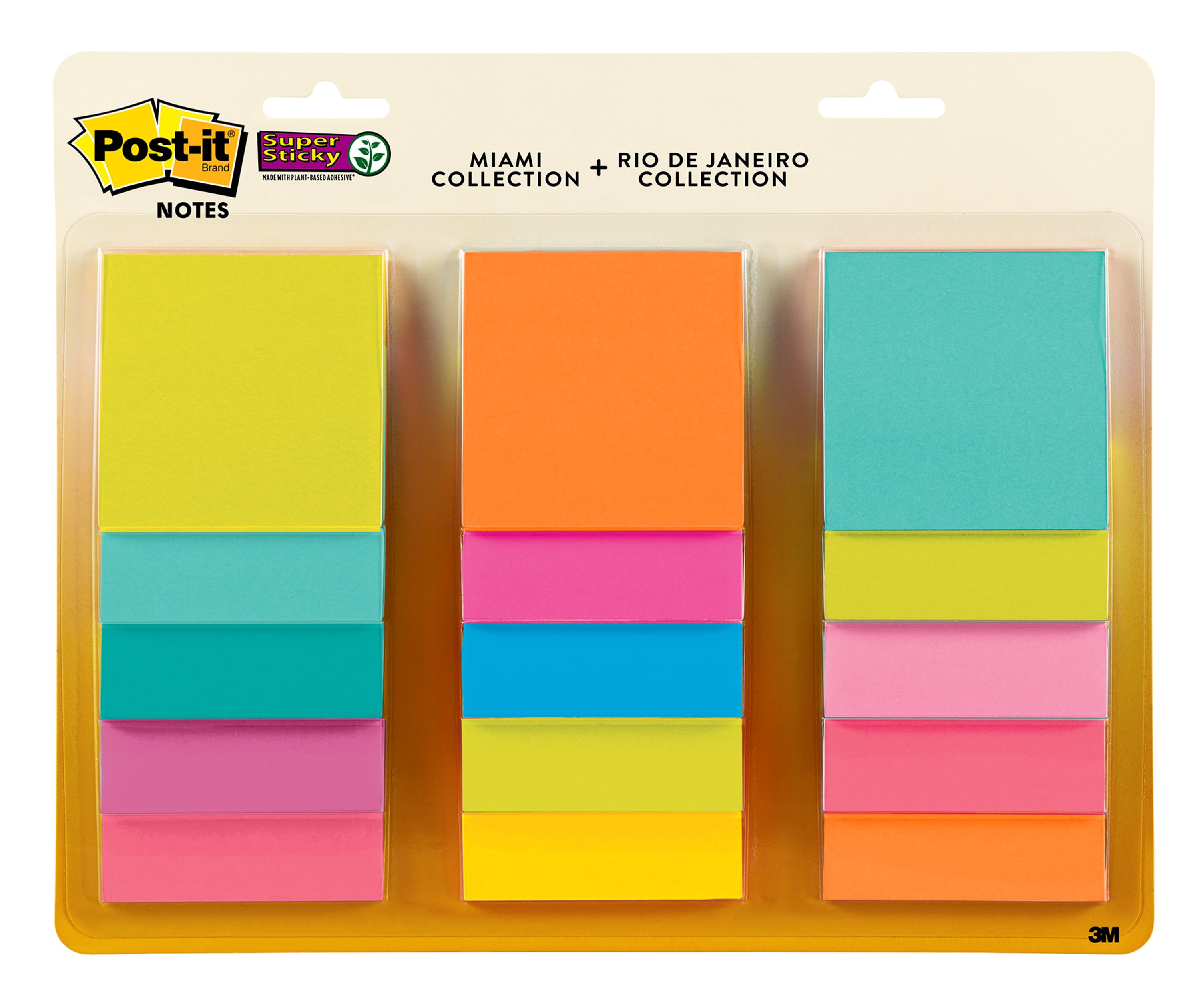 Postit Super Sticky Notes, 15 Pads, 3 in x 3 in, Rio and Miami Collection