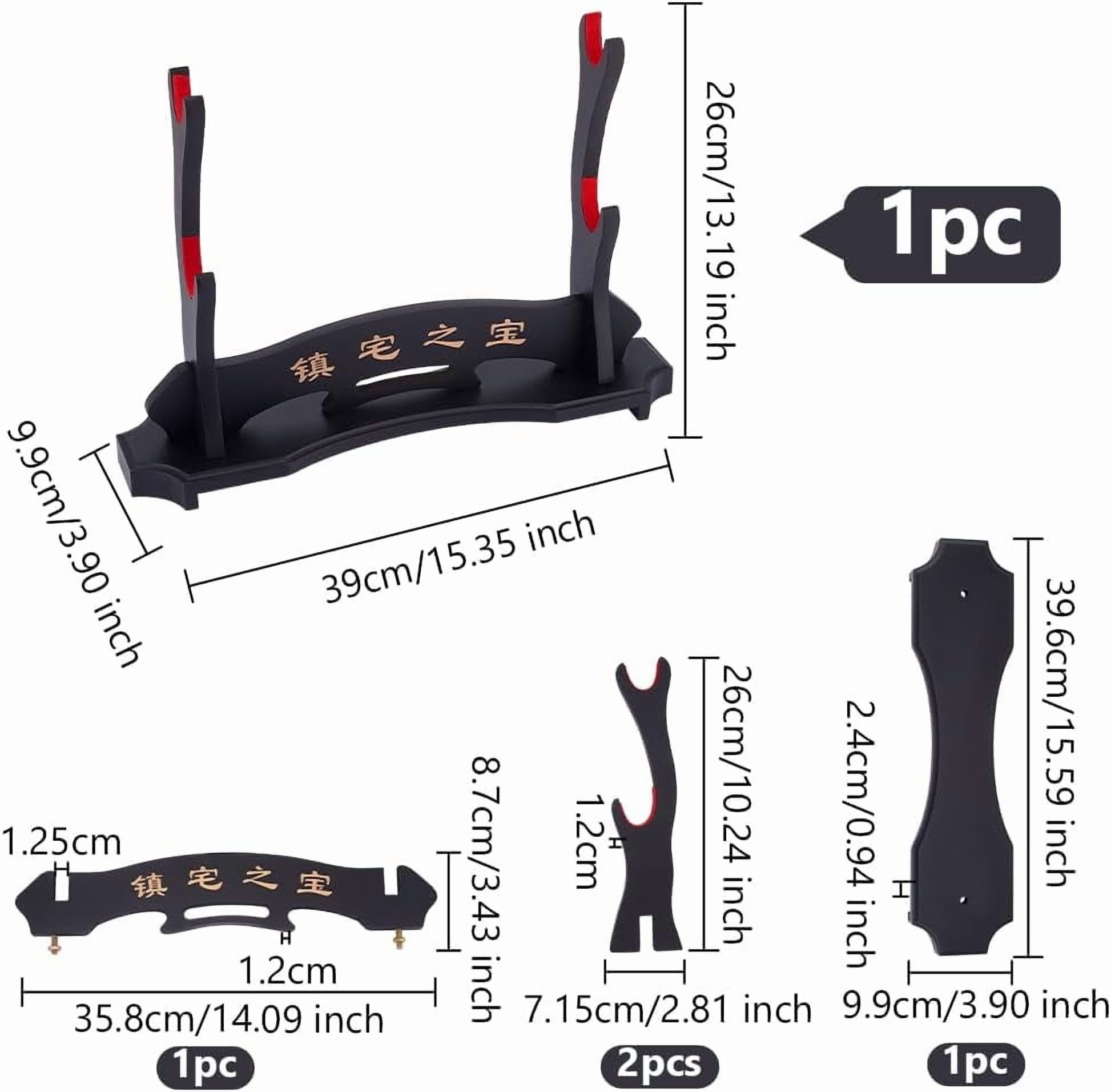 2-Tier Wooden Stand 15.4x10.2x3.9 Inch Black Display Rack Samurai Display Stand with Chinese Character for Katana Wakizashi Tanto
