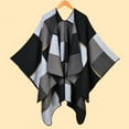 thumbnail image 2 of Women's Color Block Shawl Wrap Plus Size Cardigan Poncho Cape Open Front Long Winter Sweater Coat, 2 of 3