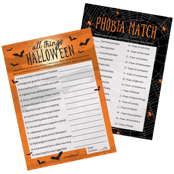 Distinctivs Halloween Party Games Paquete De Juegos Halloween Trivia & Phobia Match 2 – 25 Unidades