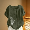 thumbnail image 5 of YueHuiYing Women's Fashion Casual Floral Print Short Sleeve Cotton-Linen Blend Button-Up Short Sleeve Crew Neck Top/Shirt, 5 of 5