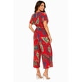 thumbnail image 3 of Women's Tropical Print Short Sleeve Wide Leg Jumpsuit with Tie Waist Detail Red 1XL, 3 of 4