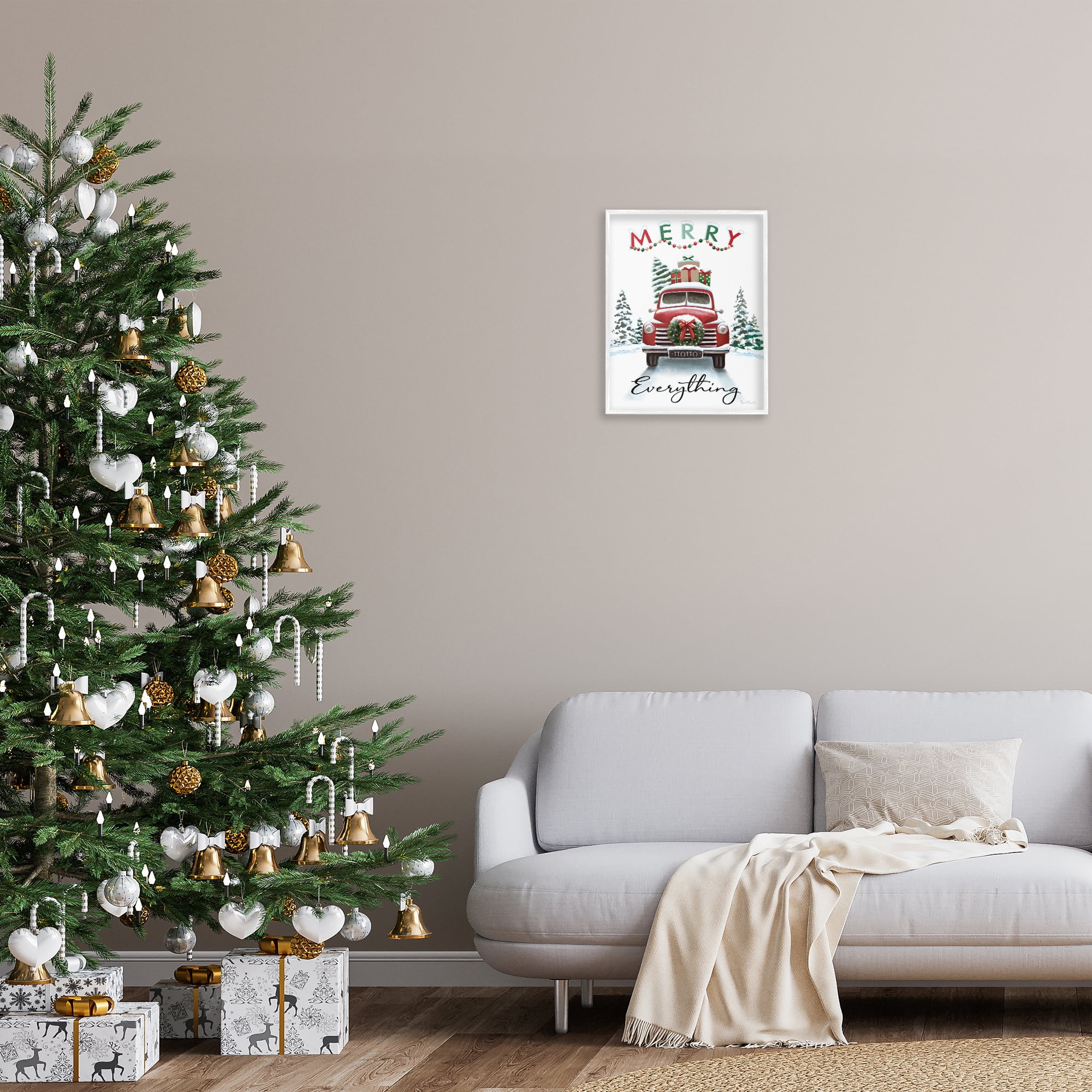 Stupell Industries Merry Everything Gift Car Holiday Painting White Framed Art Prints Wall Art, 16 x 20