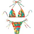 thumbnail image 3 of COZYEASE Conjunto de bikini floral de 2 piezas para mujer con cordón fruncido lateral triángulo halter sexy lindo trajes de baño, 3 of 4