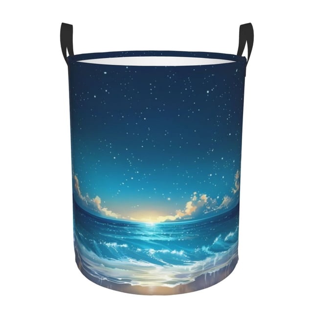 Fotbe Night Sky Beach Scene Cesto de Ropa con Asas, Cesto Impermeable de Gran Capacidad, Bolsa de Lavado para Dormitorio, Cesto de Ropa con Ruedas y Asas-Small
