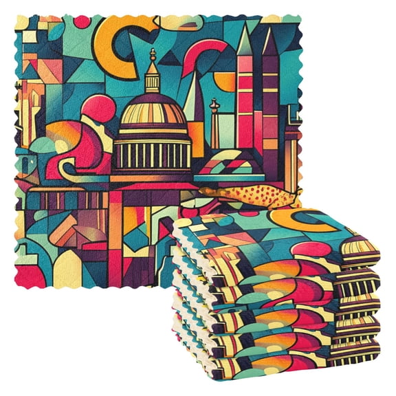 Dailycode 6 Packs Kitchen Dish Towels Soft Absorbent Dish Cloths Abstract Skyline 11"x11"