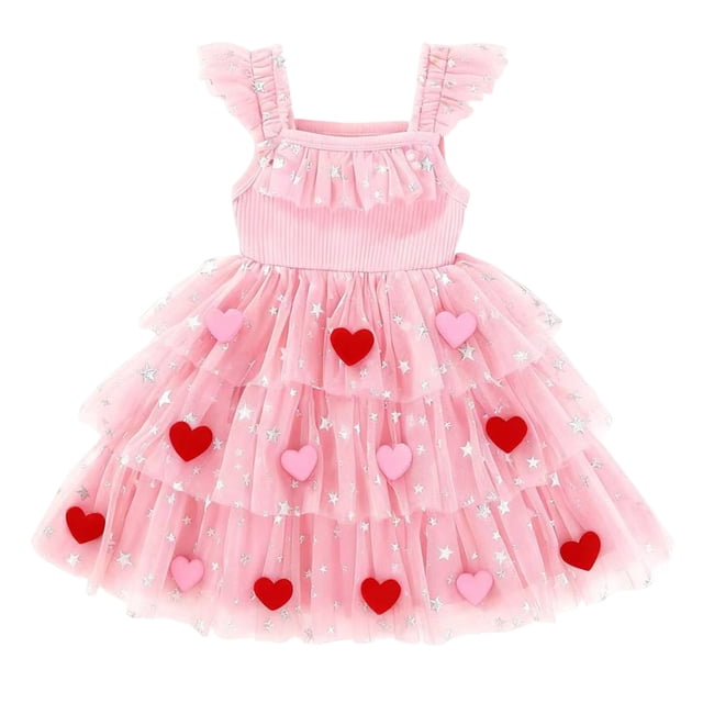 Nwiuh Robe Bébé Fille Robe en Tulle Florale Été Mariage Anniversaire Pâques Décontractée Tout-Petit Robe pour Thé (Rose, 5-6 Ans)