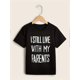 thumbnail image 1 of Camiseta para niño con estampado de letras divertidas "Todavía vivo con mis padres": algodón, informal, cómoda, cuello redondo, manga corta y fácil de cuidar., 1 of 6