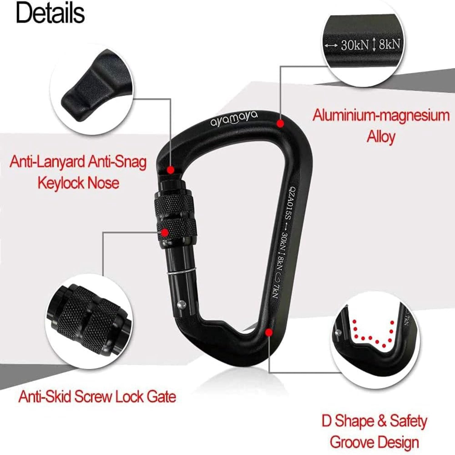 3-Pack Screwgate Locking Carabiners – 30kN (6,744 lbs) Heavy-Duty D-Shaped Carabiners for Rock Climbing, Rappelling, Swing, Rescue, Gym, Aerial Work, Fire Rescue, Downhill, CE Listed-black