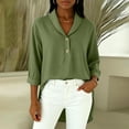 thumbnail image 5 of Hfnxid Fall Tops for Women Dressy Loose Fit 3/4 Length Sleeve Shirts Casual Button V Neck Blouses Fashion High Low Hem Tshirts Army Green XXL, 5 of 8