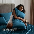 thumbnail image 4 of MR&HM Silky Satin Sheet Set King Size 4 Pcs, Elegant Luxurious King Size Bed Sheets, with Flat Sheet, 15'' Deep Pocket Fitted Sheet and King Satin Pillow Cases Set of 2 (King Size, Teal), 4 of 7