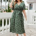 thumbnail image 3 of DJskiyers Summer Midi Dresses For Women Floral Plus Size Dresses V Neck Sundress Fashion Empire Waist Dress Short Sleeve Boho Dress, 3 of 8