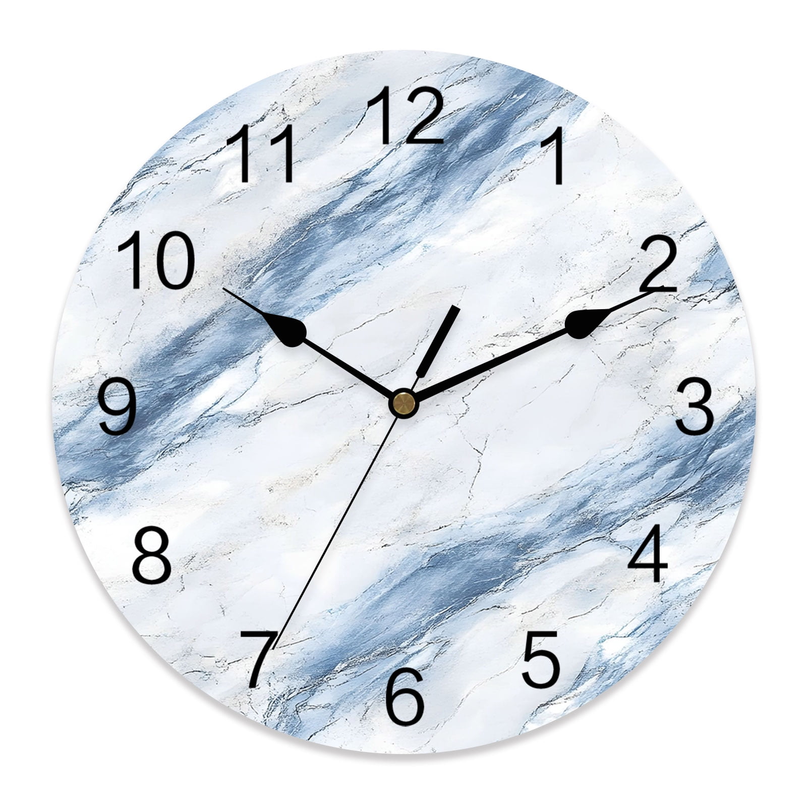 Wall Clock 14 Inch Blue Gray Marble Round Silent Decorative Wall Clocks Battery Operated for Living Room Bedroom Kitchen Classroom Decor, Abstract Art