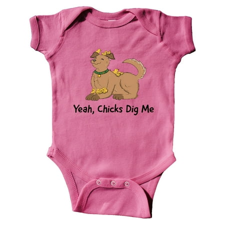 

Inktastic Yeah Chicks Dig Me with Cute Brown Dog and Easter Chicks Gift Baby Boy or Baby Girl Bodysuit