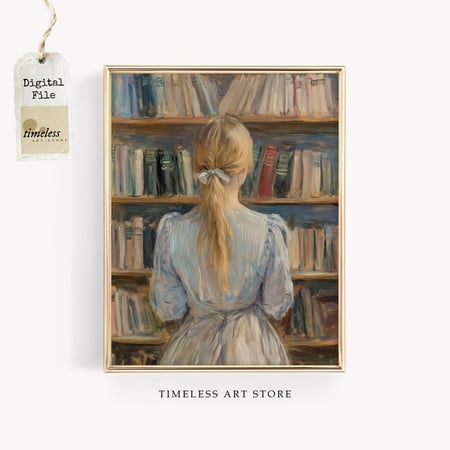 Vintage Book Bookshelf Poster Cozy Reading Library Decor Unframed Canvas