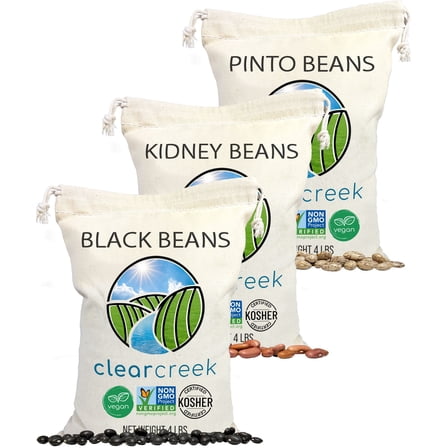 Triple Bean Pack: Pinto, Kidney, and Black Beans | 12 lbs (4 lbs each) | Washington State Farmed | Non-GMO | Kosher