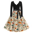 thumbnail image 2 of Women's Halloween Dress Pumpkin Printed Long Sleeve Vintage Dresses Bat Cocktail V-Neck Cute Swing Dress with Belt M, 2 of 7