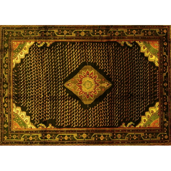 Ahgly Company Machine Washable Indoor Rectangle Medallion Yellow Traditional Area Rugs, 7' x 9'