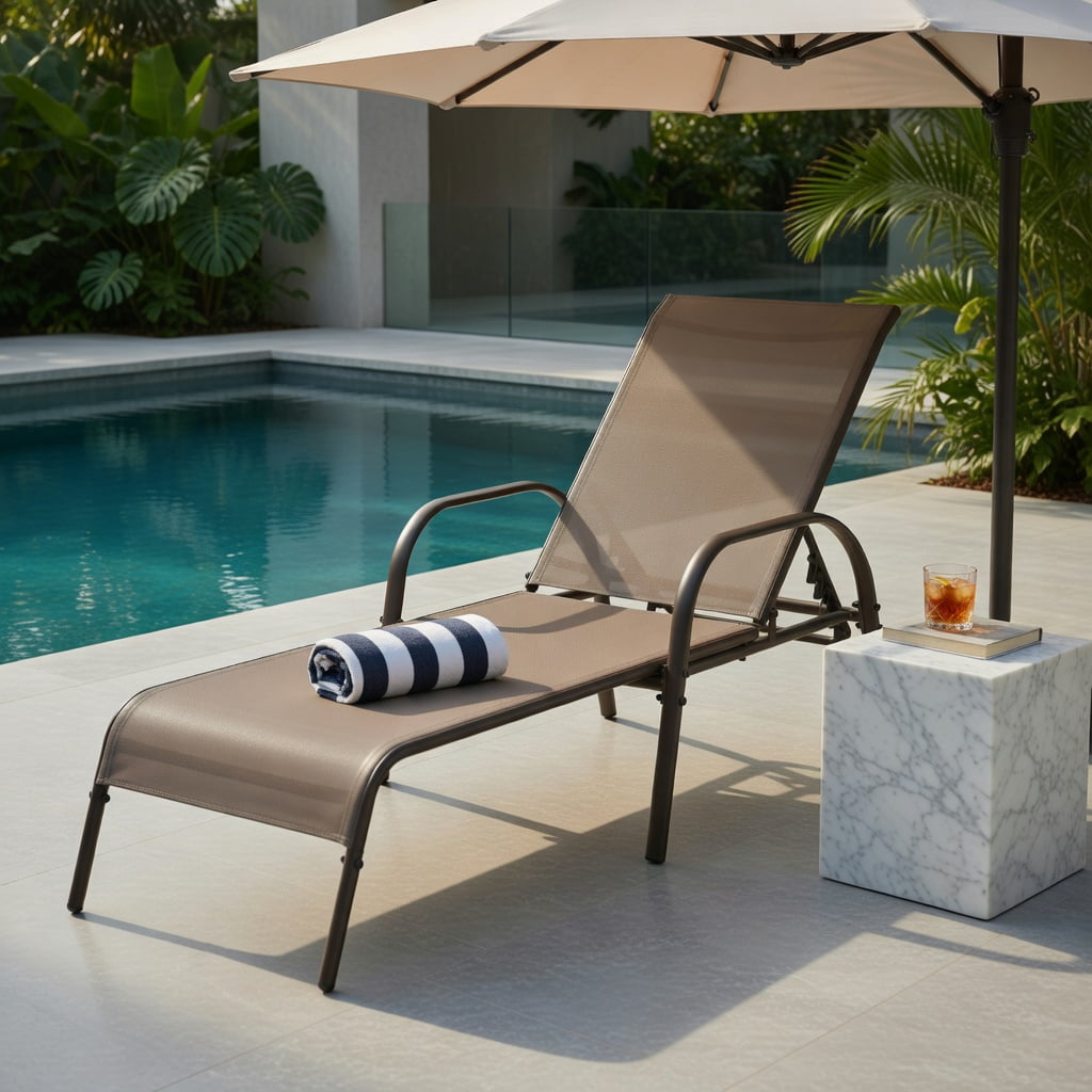 Hommoo 2-Pack Adjustable Outdoor Chaise Lounge Chairs, Breathable Sun-Resistant Fabric, Heavy-Duty Steel Frame, 5-Position Reclining Backrest for Patio, Poolside & Backyard, Brown