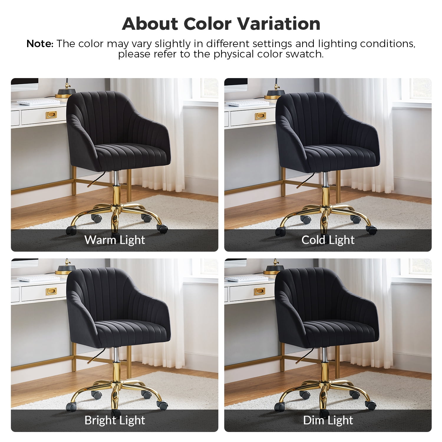 Velvet Office Desk Chair Rolling Vanity Armchair Swivel Adjustable Adult Bedroom Black