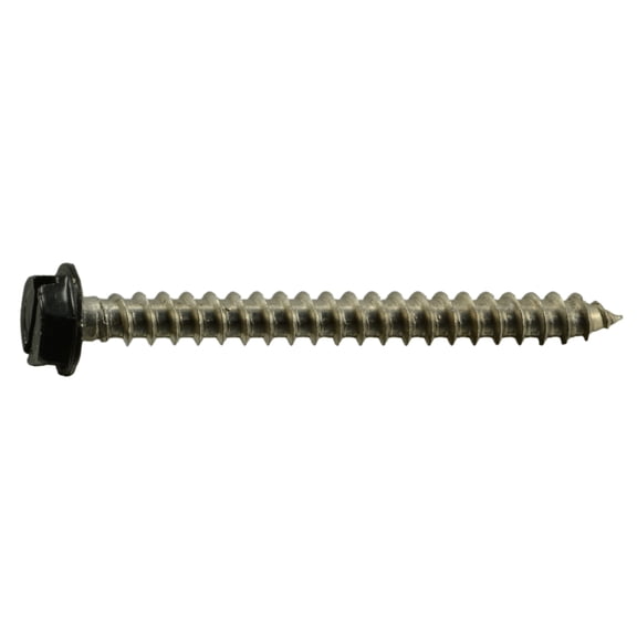 #10 x 2" Black 18-8 Stainless Hex Head Sheet Metal Screws (10 pcs.)