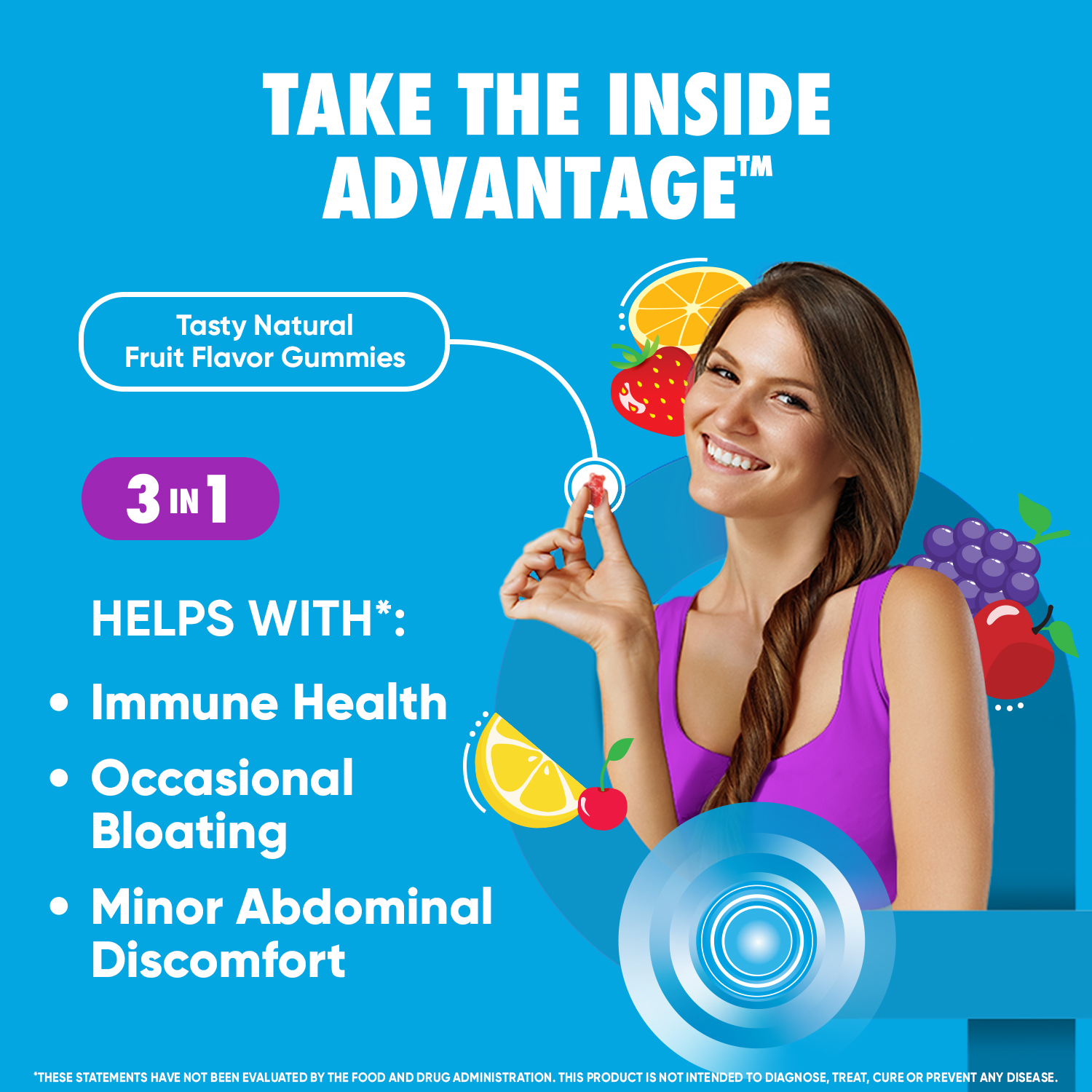 Digestive Advantage Daily Probiotic Gummies, Natural Fruit Flavors - 60 Gummies - image 2 of 10