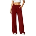 thumbnail image 3 of Noric Women Straight Leg Pants High Waisted Casual Elastic Waistband Button Front Pockets Loose Fit Workout Yoga Trousers, 3 of 8