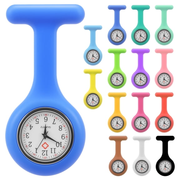 15 Pack Clip on Nurse Watch for Women Men Silicone Lapel Pin Pocket Fob Stethoscope Watch with Second Hand for CNA Week Doctor Nurse Student