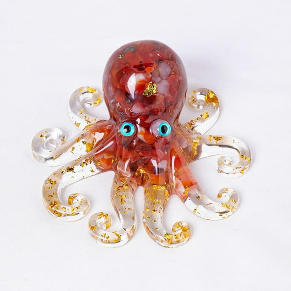 STPToys Aquarium Decorations Glass Octopus Figurines,Handmade Colorful Glass Water Animal Figure Fish Tank Realistic Decor Ornaments - Orange