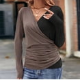 thumbnail image 4 of Bowake Tunique Tops pour les Femmes V Cou Manches Longues Froncées Printemps Automne Dames Occasionnels Sortir T-Shirts à la Mode, 4 of 6
