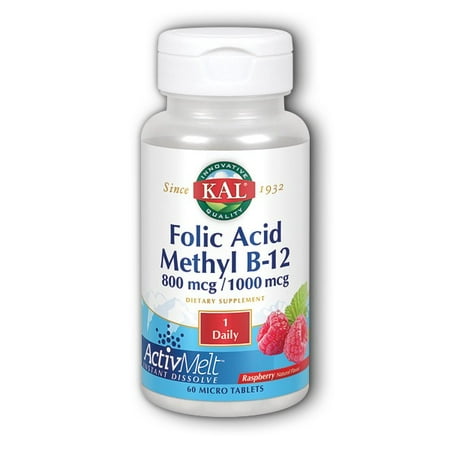 kal 800 mcg folic acid methyl b-12 tablets, raspberry, 60