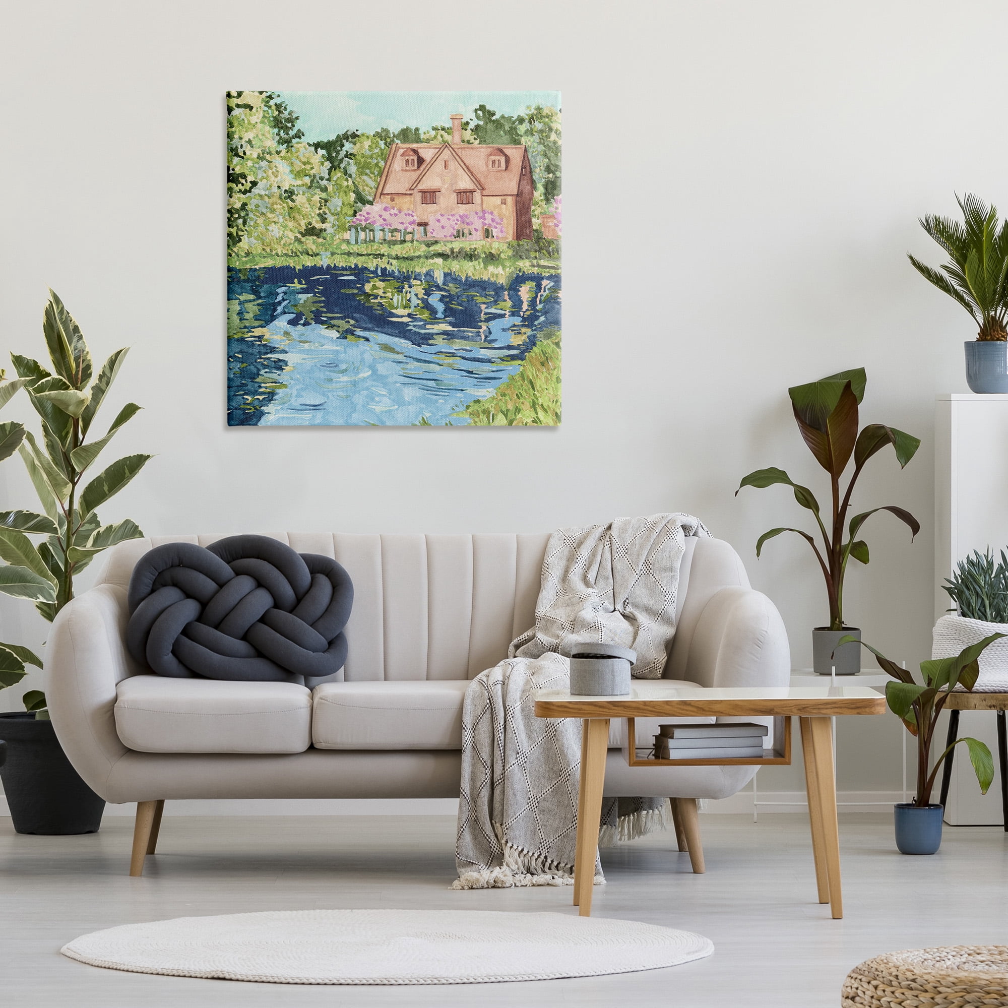 Stupell Industries Country Cottage & Pond Landscape Painting Gallery Wrapped Canvas Art Print Wall Art, 36 x 36