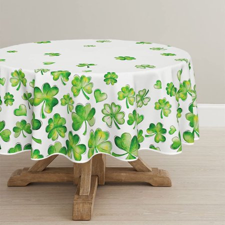 

Mindunm St. Patrick s Day Tablecloth 60x60 Inch Round Watercolor Shamrock Table Cover for Party Picnic Dinner Decor